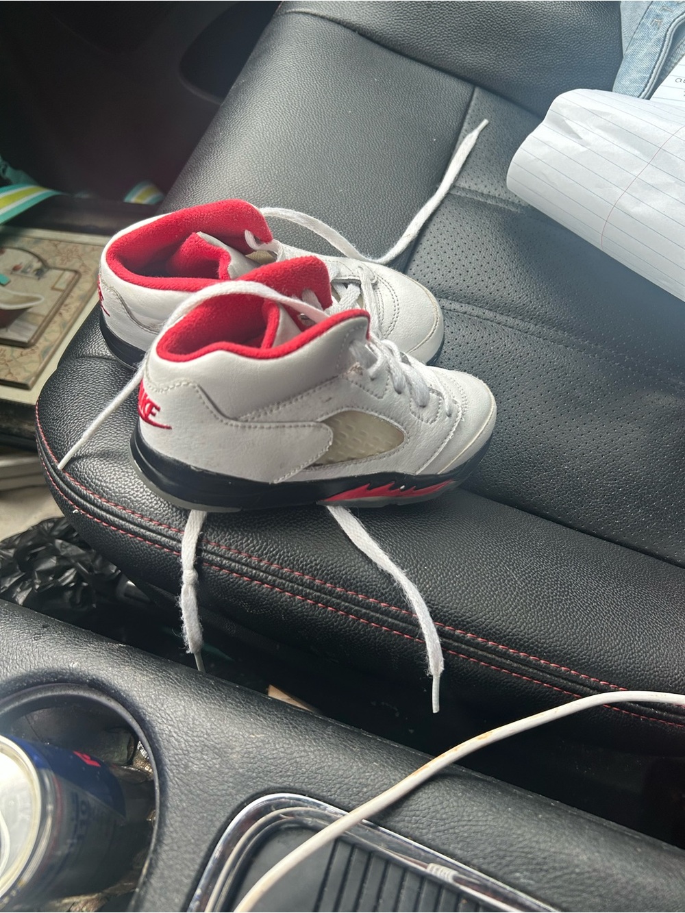 Jordan Kids White and Red High-Top Sneakers with Black Sole